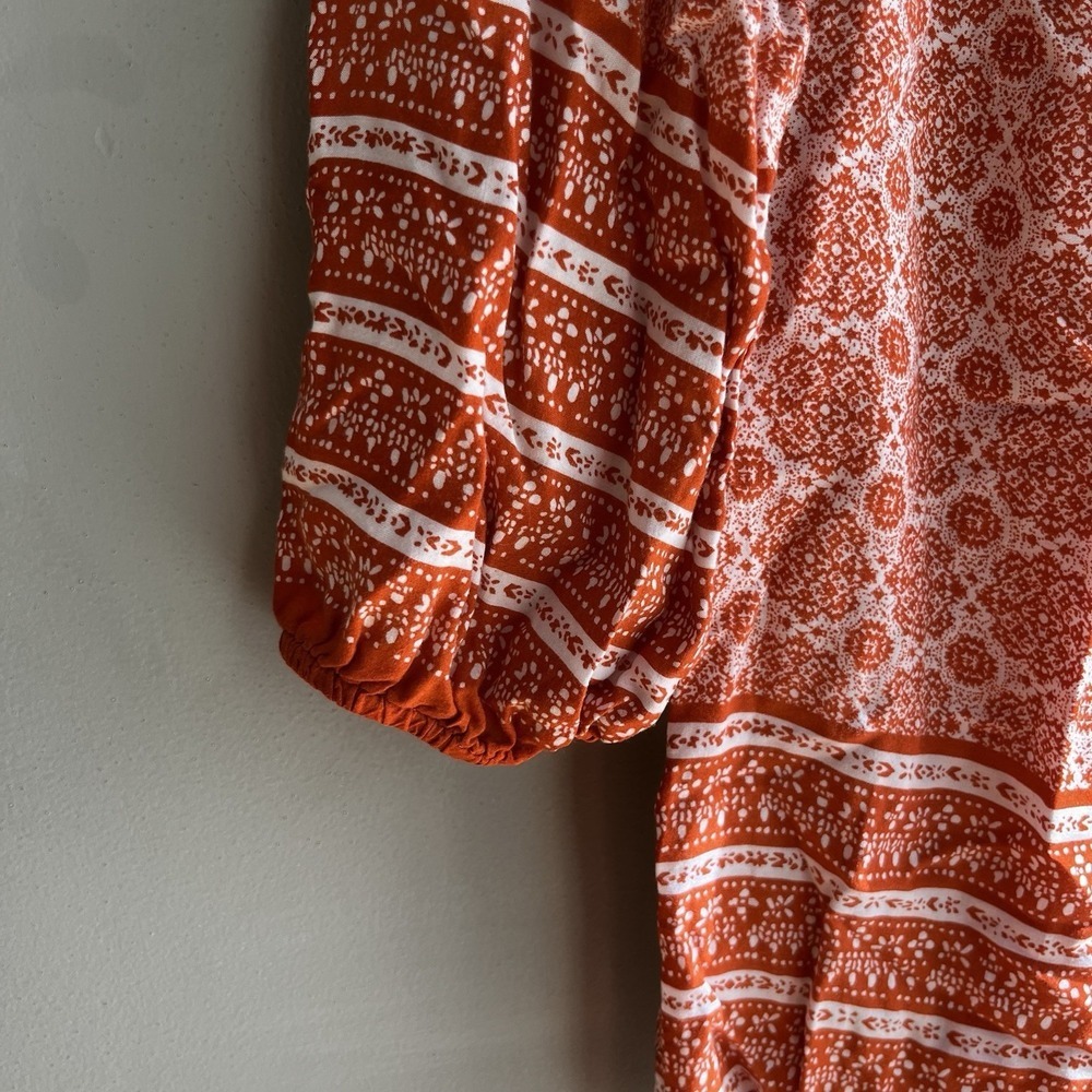 Anne Carson 3/4 Sleeve Blouse Top Women's Size S Orange White Floral V-Neck - Picture 6 of 6